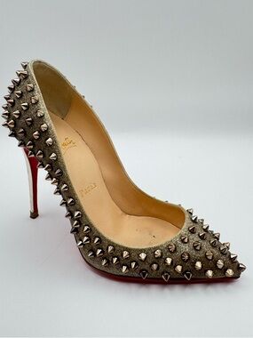 Christian Louboutin Follies Spikes 100 Gold Glitter Pump EU 36.5 US 6.5